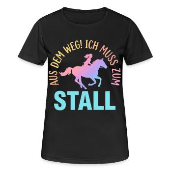 Reiten Reiterin Aus dem Weg Ich muss zum Stall - Frauen T-Shirt atmungsaktiv - Schwarz - Vorne - AI Model Female 172 light (172cm)