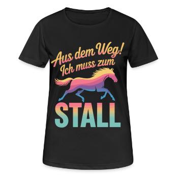 Reiten Aus dem Weg Ich muss zum Stall Reiterin - Frauen T-Shirt atmungsaktiv - Schwarz - Vorne - AI Model Female 172 light (172cm)