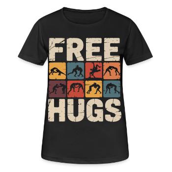 Étreinte de catcheur – Câlins gratuits, slogan rétro - T-shirt respirant Femme - noir - Devant - AI Model Female 172 light (172cm)