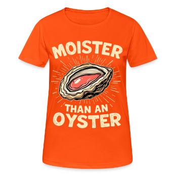 Feucht wie eine Auster – Wortwitz - Frauen T-Shirt atmungsaktiv - Neonorange - Vorne - AI Model Female 172 dark (172cm)