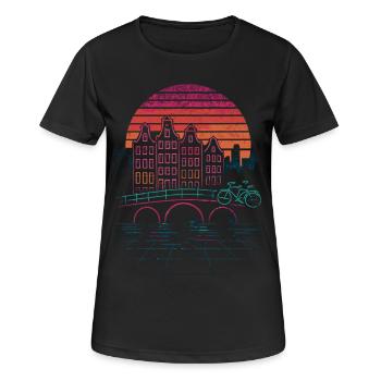 Nachtsonne über Amsterdamer Kanäle - Frauen T-Shirt atmungsaktiv - Schwarz - Vorne - AI Model Female 172 light (172cm)
