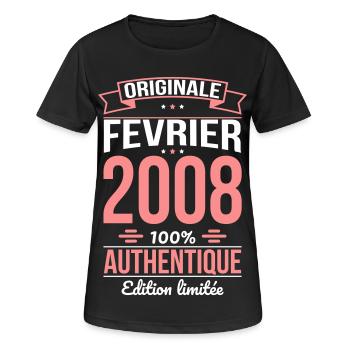 18. Geburtstag – Original – Februar 2008 - Frauen T-Shirt atmungsaktiv - Schwarz - Vorne - AI Model Female 172 light (172cm)