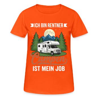 Retired job: camping! – Humorous camper design - Women's Breathable T-Shirt - neon orange - Front - AI Model Female 172 dark (172cm)