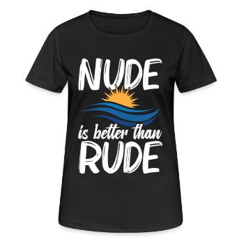 Nacktheit Ausrüstung Freiheitsliebhaber Naturist Nudismus - Frauen T-Shirt atmungsaktiv - Schwarz - Vorne - AI Model Female 172 light (172cm)