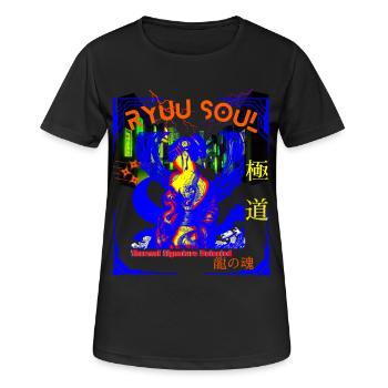 Neon Thermal Geisha Dragon Soul Streetwear - Frauen T-Shirt atmungsaktiv - Schwarz - Vorne - AI Model Female 172 light (172cm)