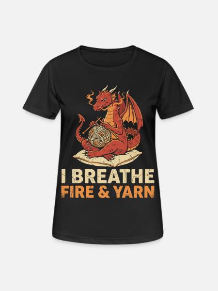 Lustiger Garndrache zum Stricken für Strickerinnen - Frauen T-Shirt atmungsaktiv - Schwarz