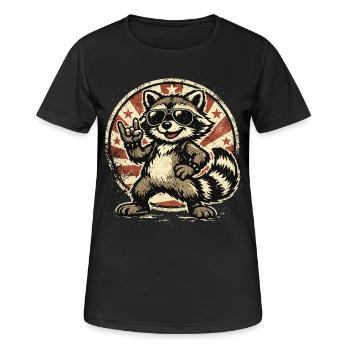 Raccoon Rocks – Musique rock rétro - T-shirt respirant Femme - noir - Devant - AI Model Female 172 light (172cm)