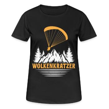 Paraglider WOLKENKRATZER LUSTIG - Frauen T-Shirt atmungsaktiv - Schwarz - Vorne - AI Model Female 172 light (172cm)