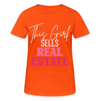 This woman sells real estate - Women's Breathable T-Shirt - neon orange - Front - AI Model Female 172 dark (172cm)