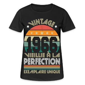 1966 – Vintage – Exemplaire unique - T-shirt respirant Femme - noir - Devant - AI Model Female 172 light (172cm)
