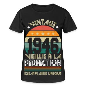 1946 – Vintage – Exemplaire unique - T-shirt respirant Femme - noir - Devant - AI Model Female 172 light (172cm)