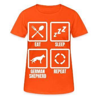 Eat Sleep German Shepherd Repeat - Frauen T-Shirt atmungsaktiv - Neonorange - Vorne - AI Model Female 172 dark (172cm)