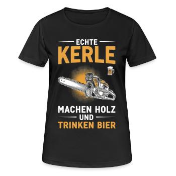 Echte Kerle machen Holz trinken Bier - Frauen T-Shirt atmungsaktiv - Schwarz - Vorne - AI Model Female 172 light (172cm)