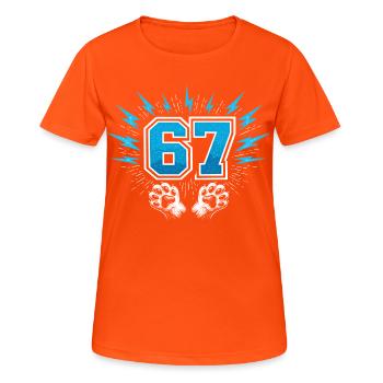 67 Six Seven - Katzenpfote - Frauen T-Shirt atmungsaktiv - Neonorange - Vorne - AI Model Female 172 dark (172cm)