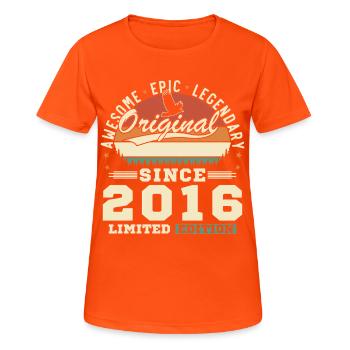 2016 Vintage Retro Geburtstagsgeschenk - Frauen T-Shirt atmungsaktiv - Neonorange - Vorne - AI Model Female 172 dark (172cm)