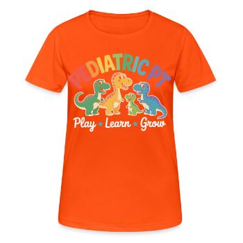 Pediatric PT Dino – Spielend Lernen - Frauen T-Shirt atmungsaktiv - Neonorange - Vorne - AI Model Female 172 dark (172cm)