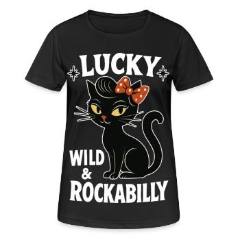 Rockabilly Black Cat Happy Wild Gift - T-shirt respirant Femme - noir - Devant - AI Model Female 172 light (172cm)