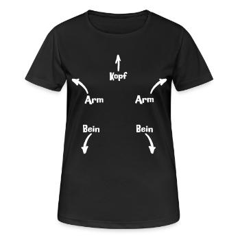 Kopf Arm Bein Diagramm - Frauen T-Shirt atmungsaktiv - Schwarz - Vorne - AI Model Female 172 light (172cm)