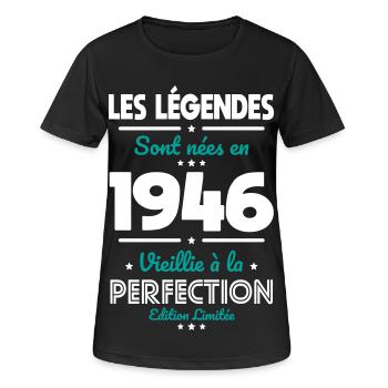 1946 – Legends – Perfekt gereift - Frauen T-Shirt atmungsaktiv - Schwarz - Vorne - AI Model Female 172 light (172cm)