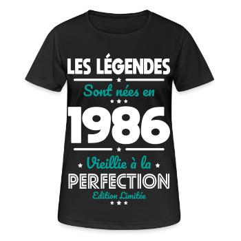 1986 – Legends – Perfekt gereift - Frauen T-Shirt atmungsaktiv - Schwarz - Vorne - AI Model Female 172 light (172cm)