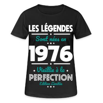 1976 – Legends – Perfekt gereift - Frauen T-Shirt atmungsaktiv - Schwarz - Vorne - AI Model Female 172 light (172cm)