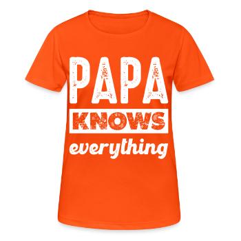Papa weiß alles - Frauen T-Shirt atmungsaktiv - Neonorange - Vorne - AI Model Female 172 dark (172cm)