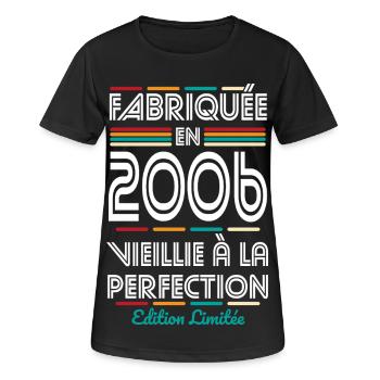 2006 – Hergestellt – Perfekt gereift - Frauen T-Shirt atmungsaktiv - Schwarz - Vorne - AI Model Female 172 light (172cm)