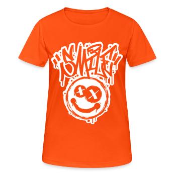 Lächeln Gesicht Graphitti-Buchstaben - Frauen T-Shirt atmungsaktiv - Neonorange - Vorne - AI Model Female 172 dark (172cm)