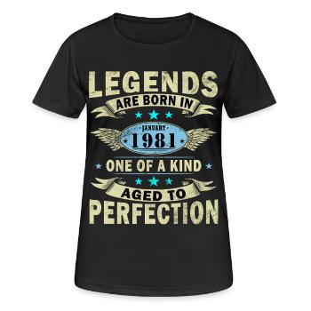 Janvier 1981 anniversaire janvier 1981 Janvier - T-shirt respirant Femme - noir - Devant - AI Model Female 172 light (172cm)