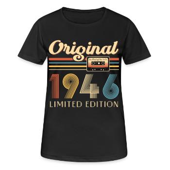 80th Birthday 80th Anniversary Original 1946 - Women's Breathable T-Shirt - black - Front - AI Model Female 172 light (172cm)