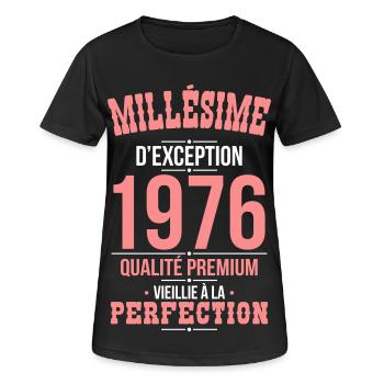 1976 – Außergewöhnlicher Jahrgang – Premiumqualität - Frauen T-Shirt atmungsaktiv - Schwarz - Vorne - AI Model Female 172 light (172cm)