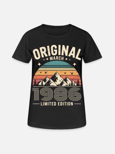 Vintage Born in March 1986 Original 40 years ago - Women's Breathable T-Shirt - black