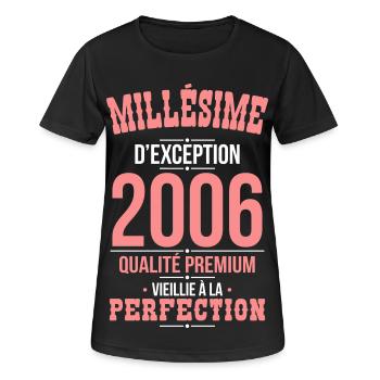 2006 – Außergewöhnlicher Jahrgang – Premiumqualität - Frauen T-Shirt atmungsaktiv - Schwarz - Vorne - AI Model Female 172 light (172cm)