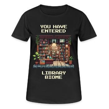 Bibliothek-Biom betreten | Bibliothek Bücher Lesen - Frauen T-Shirt atmungsaktiv - Schwarz - Vorne - AI Model Female 172 light (172cm)