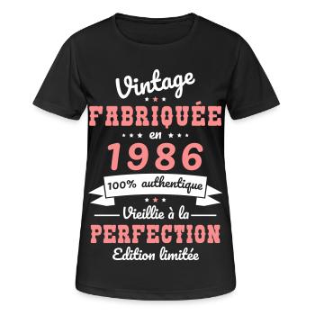 1986 – Vintage – Perfekt gereift - Frauen T-Shirt atmungsaktiv - Schwarz - Vorne - AI Model Female 172 light (172cm)