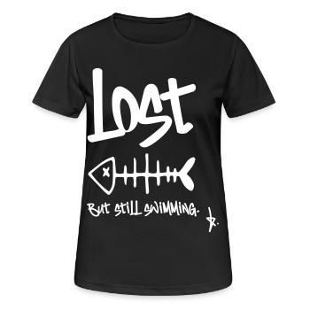 LOST – Mais je nage encore | Conception en arête de poisson - T-shirt respirant Femme - noir - Devant - AI Model Female 172 light (172cm)