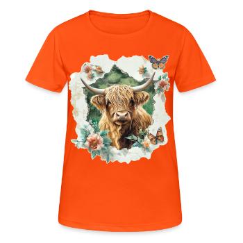 Bovins Highland - T-shirt respirant Femme - orange néon - Devant - AI Model Female 172 dark (172cm)