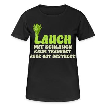 Gym LAUCH MIT SCHLAUCH KAUM TRAINIERT Lustig - Frauen T-Shirt atmungsaktiv - Schwarz - Vorne - AI Model Female 172 light (172cm)