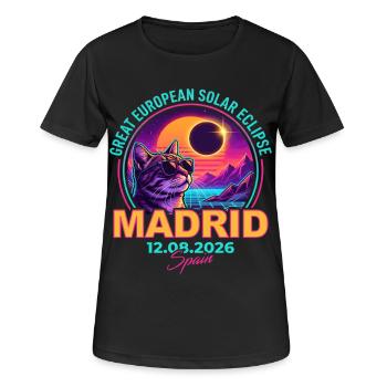 Solar Cat Madrid Eclipse 2026 - Women's Breathable T-Shirt - black - Front - AI Model Female 172 light (172cm)