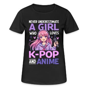 Never Underestimate Girl Who Loves K Pop And Anime - Women's Breathable T-Shirt - black - Front - AI Model Female 172 light (172cm)