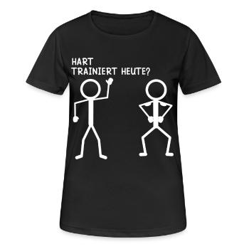 Strichmännchen HART TRAINIERT HEUTE Lustiges - Frauen T-Shirt atmungsaktiv - Schwarz - Vorne - AI Model Female 172 light (172cm)