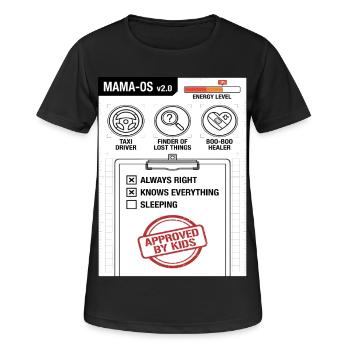 Système d’exploitation Mama-OS v2.0 - T-shirt respirant Femme - noir - Devant - AI Model Female 172 light (172cm)