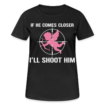 Anti-Valentinstag – Cupid im Fadenkreuz - Frauen T-Shirt atmungsaktiv - Schwarz - Vorne - AI Model Female 172 light (172cm)