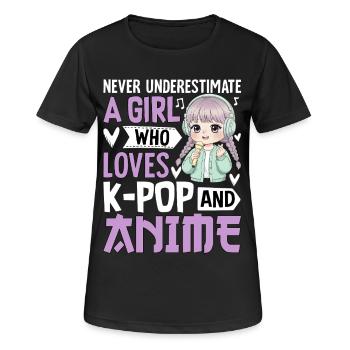 Never Underestimate Girl Who Loves K-Pop And Anime - Women's Breathable T-Shirt - black - Front - AI Model Female 172 light (172cm)