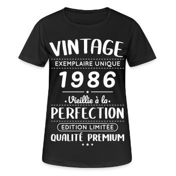 1986 – Vintage – Perfekt gereift - Frauen T-Shirt atmungsaktiv - Schwarz - Vorne - AI Model Female 172 light (172cm)
