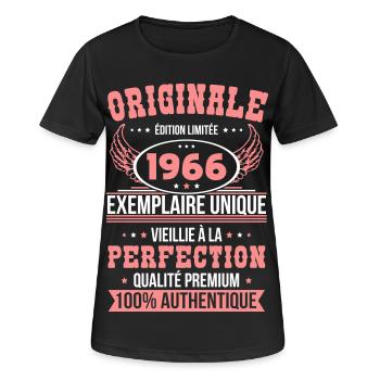 1966 – Einzigartiges Beispiel – Premiumqualität - Frauen T-Shirt atmungsaktiv - Schwarz - Vorne - AI Model Female 172 light (172cm)