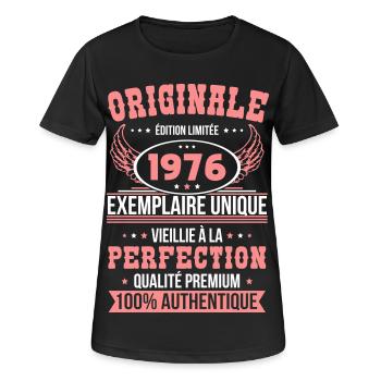 1976 – Exemplaire unique – Qualité premium - T-shirt respirant Femme - noir - Devant - AI Model Female 172 light (172cm)