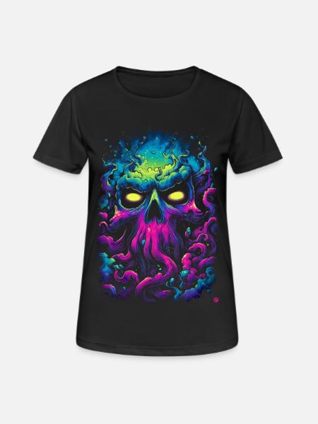 Neon skull in a sea of fog - Women's Breathable T-Shirt - black