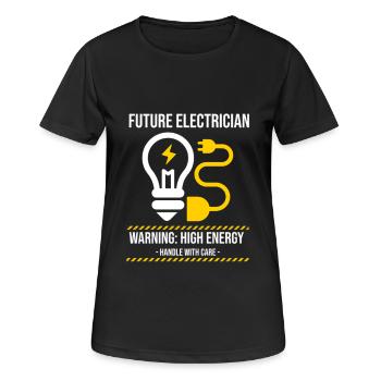 Warning: High Energy – Future Electrician - Frauen T-Shirt atmungsaktiv - Schwarz - Vorne - AI Model Female 172 light (172cm)