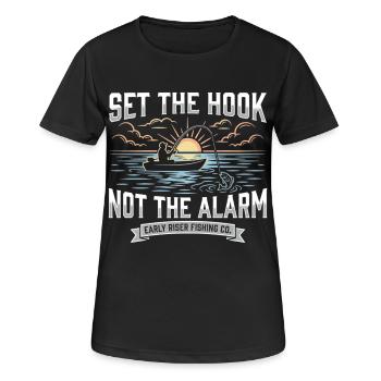 Attrape l’hameçon, pas l’alarme, pêcheur Lever du soleil - T-shirt respirant Femme - noir - Devant - AI Model Female 172 light (172cm)